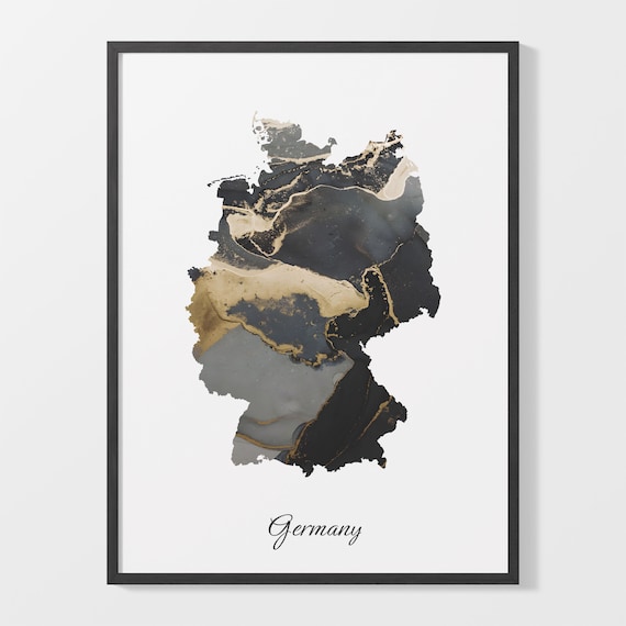 Germany Marble Map Poster Black And Gold Country Artwork Elegant Home Decor