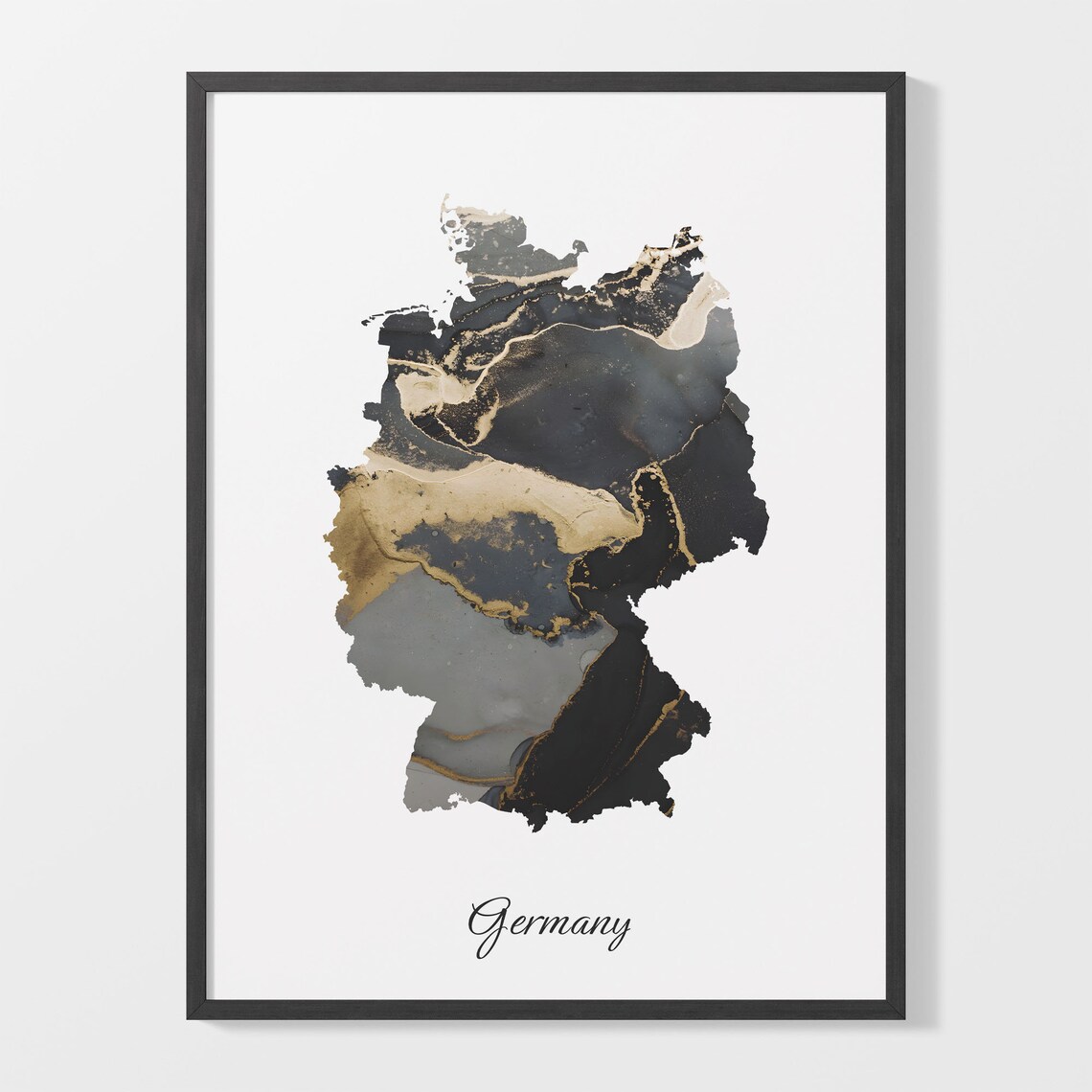 Germany Marble Map Poster Black And Gold Country Artwork Elegant Home Decor