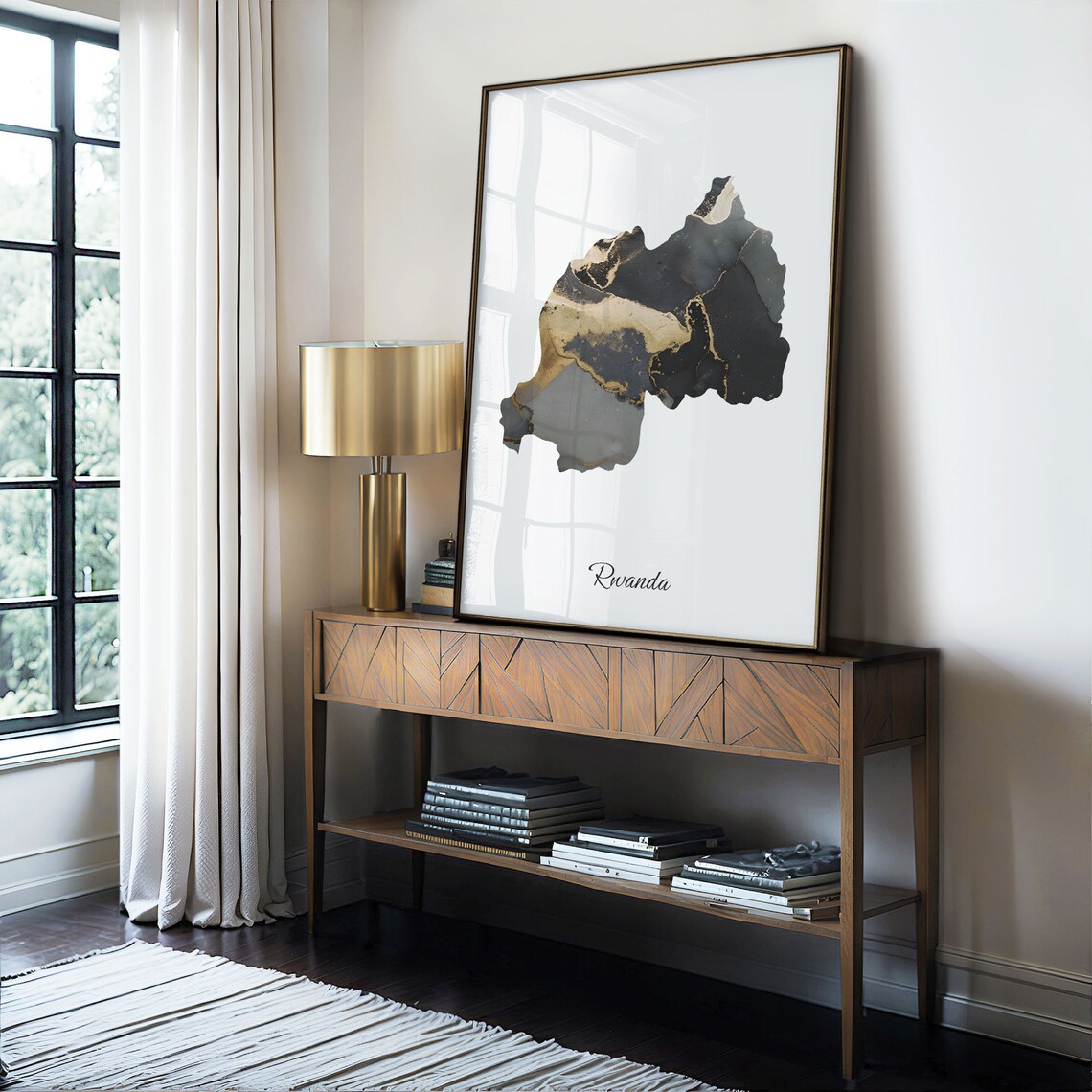 Rwanda Elegant Black Gold Marble Country Map Home Decor Art Poster - Image 4