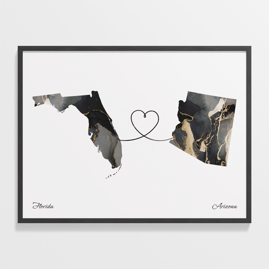 Florida to Arizona Map Travel Poster, Two States