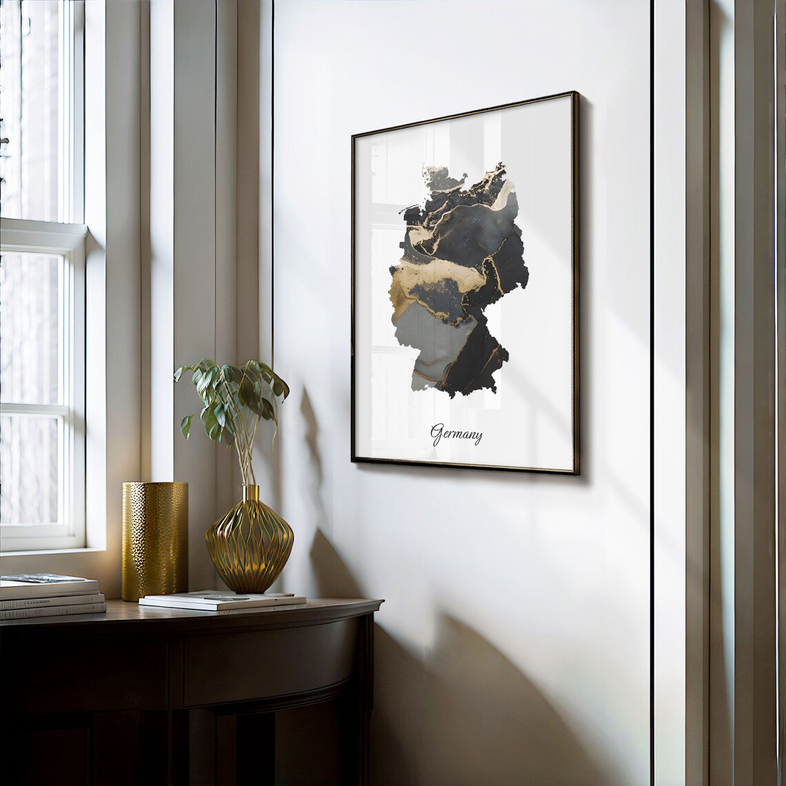 Germany Marble Map Poster Black And Gold Country Artwork Elegant Home Decor - Image 3