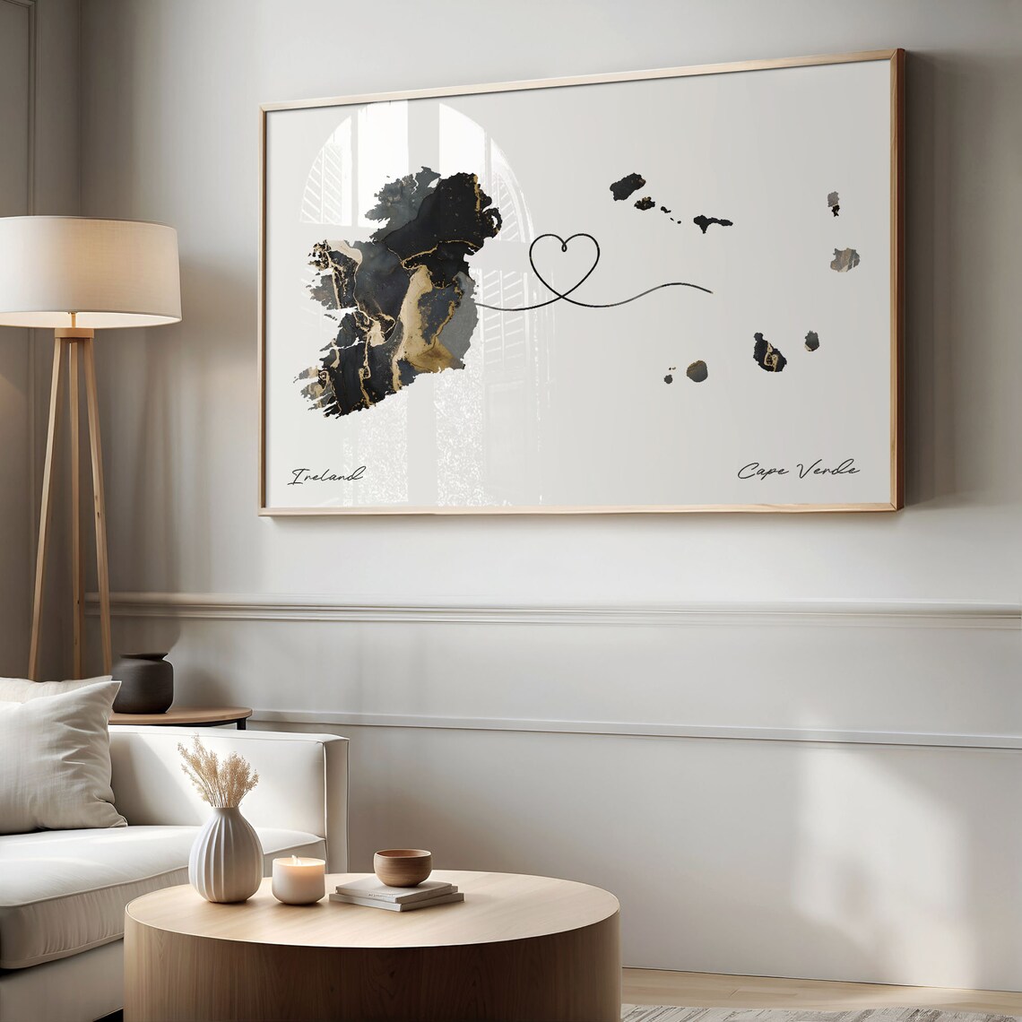 Ireland to Cape Verde Heart Line Two Countries Black Gold Marble Poster - Image 2