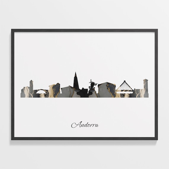 Andorra Skyline Marble Cityscape Black and Gold Travel Poster