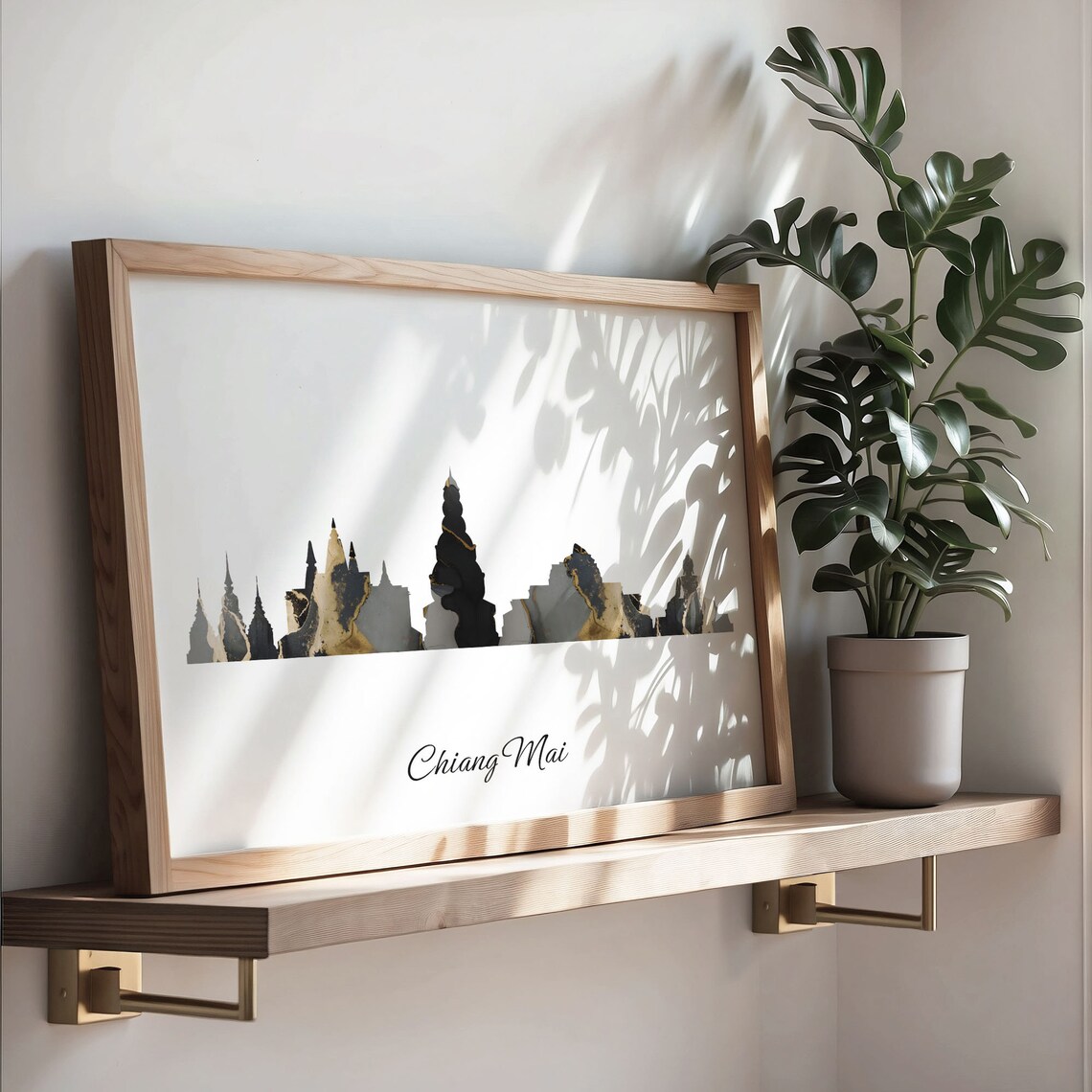 Chiang Mai Thailand Marble Skyline Black Gold Minimalist Cityscape Poster - Image 3