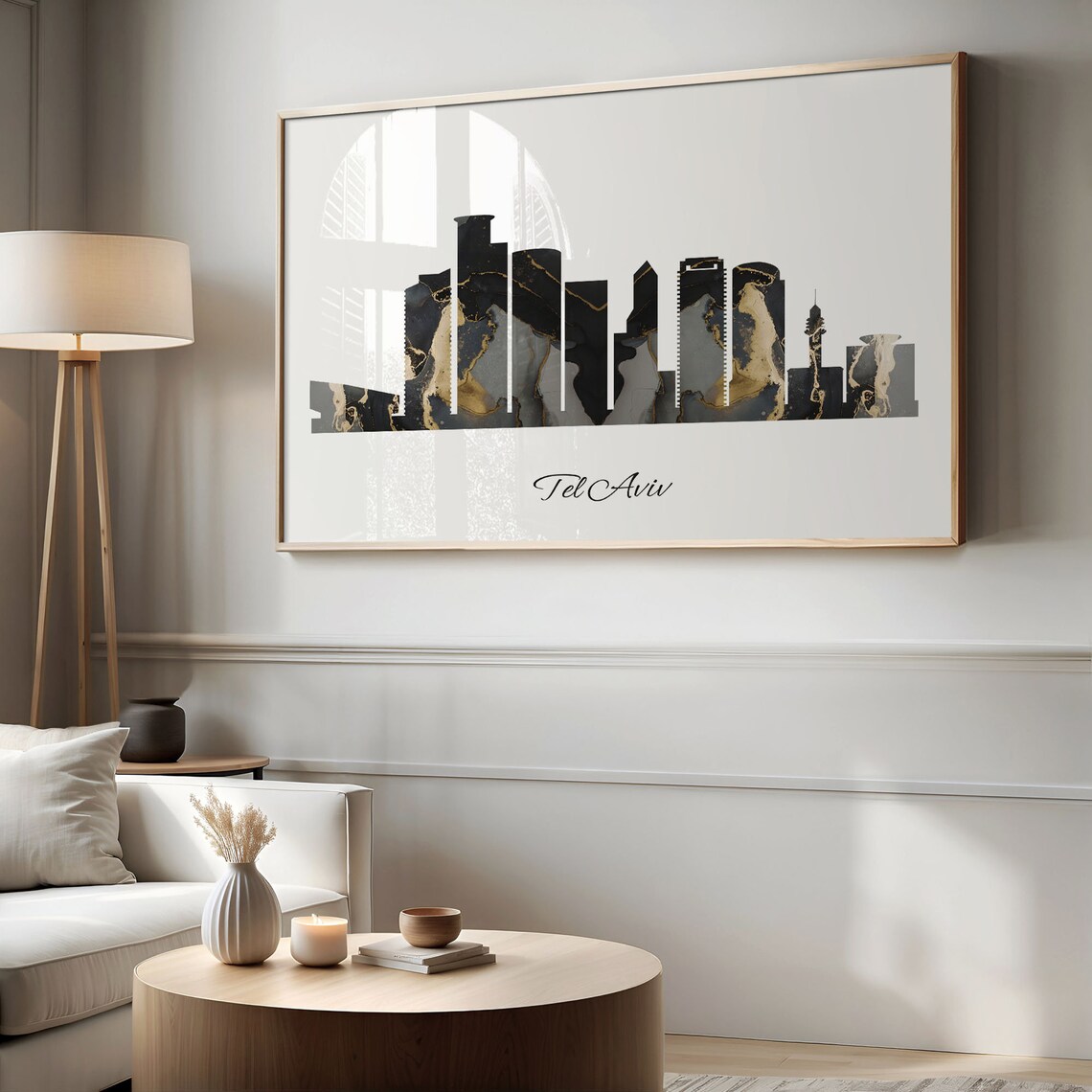 Marble Cityscape Tel Aviv Skyline Israel Black Gold Elegant Art Poster - Image 2