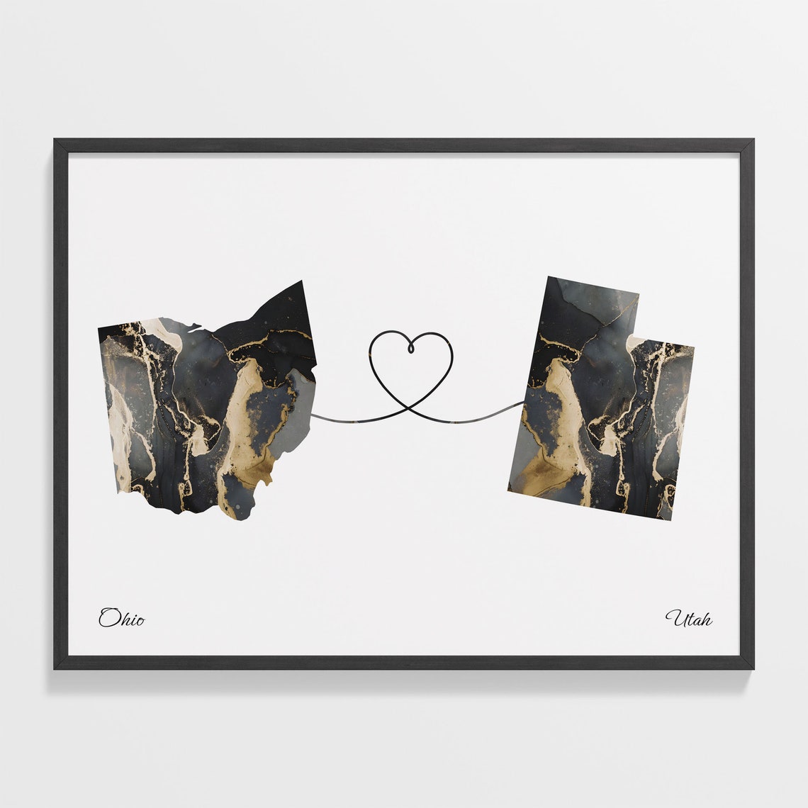 Ohio To Utah Print Utahn Gift Marble Two Countries Map Poster Travel Art Adventure Awaits C22 1552