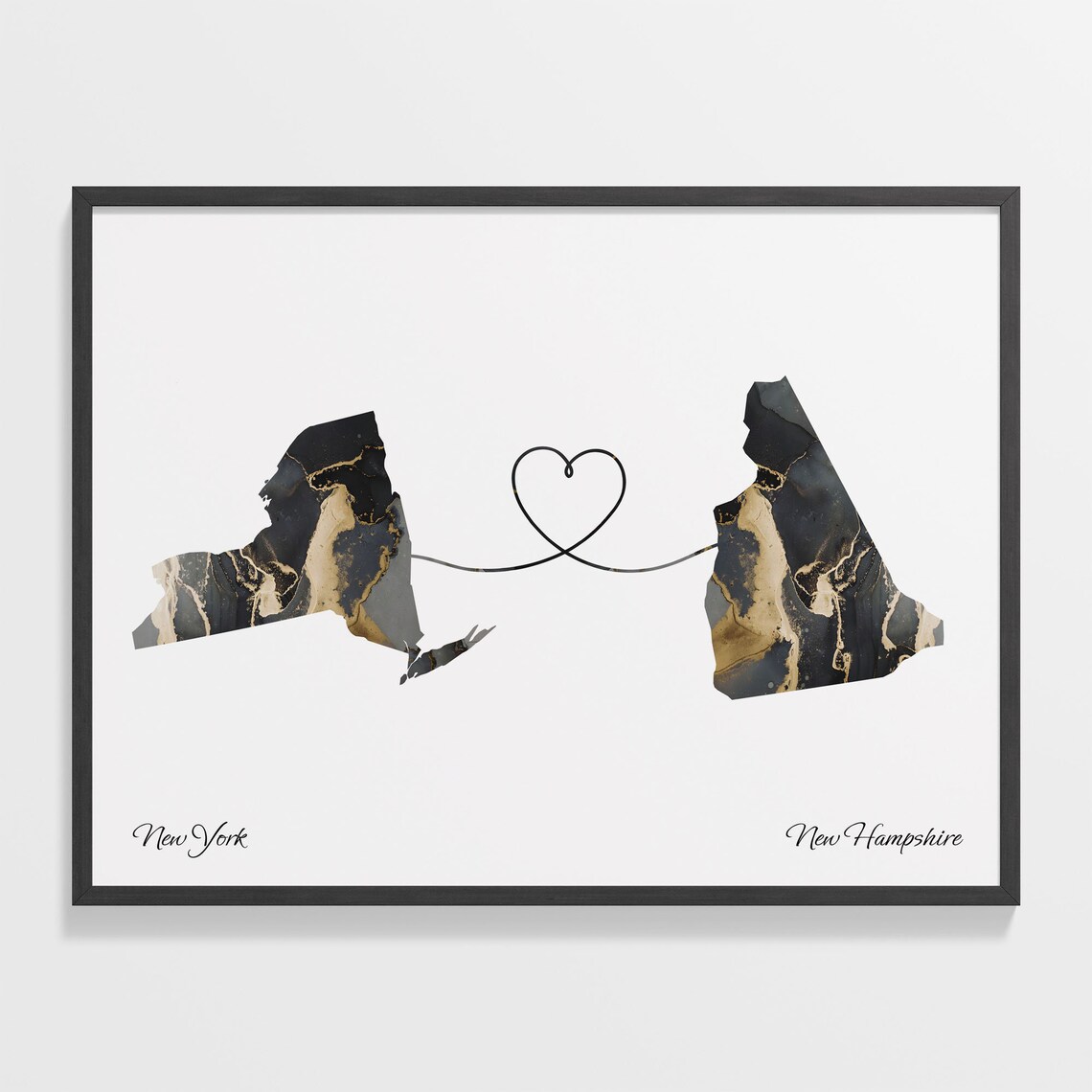 New York To New Hampshire Map Travel Poster