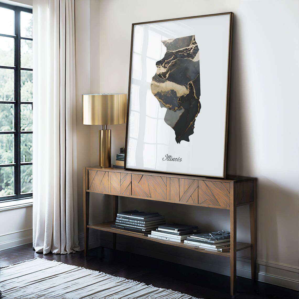 Illinois Black And Gold Marble Map Minimalist Elegant Art Poster - Image 4
