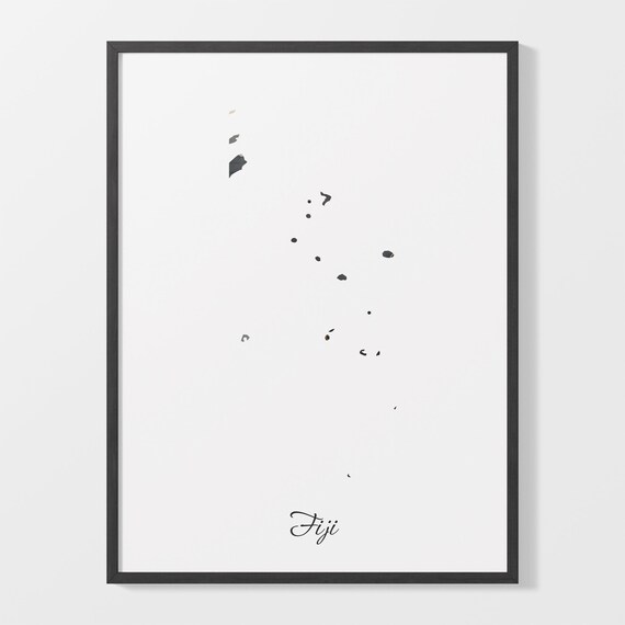 Fiji Modern Black Gold Marble Country Map Office Wall Decor Art Poster
