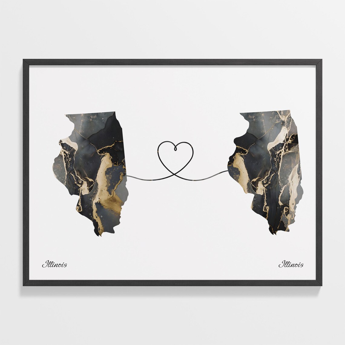 Illinois to Illinois Long Distance Love Marble Map Art Poster