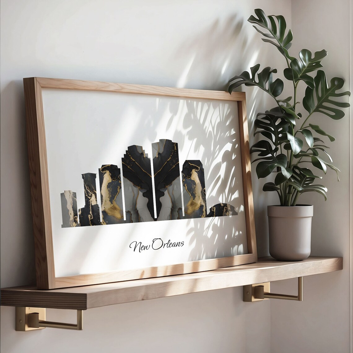 New Orleans Louisiana Black Gold Marble Skyline Silhouette Art Poster - Image 3