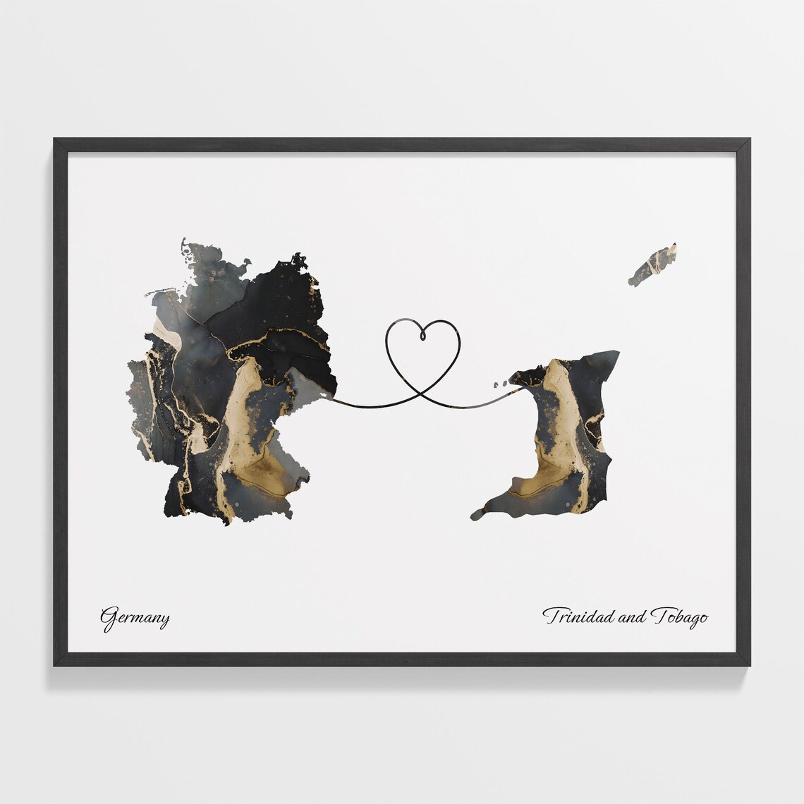 Germany to Trinidad and Tobago Marble Heart Map Long Distance Poster