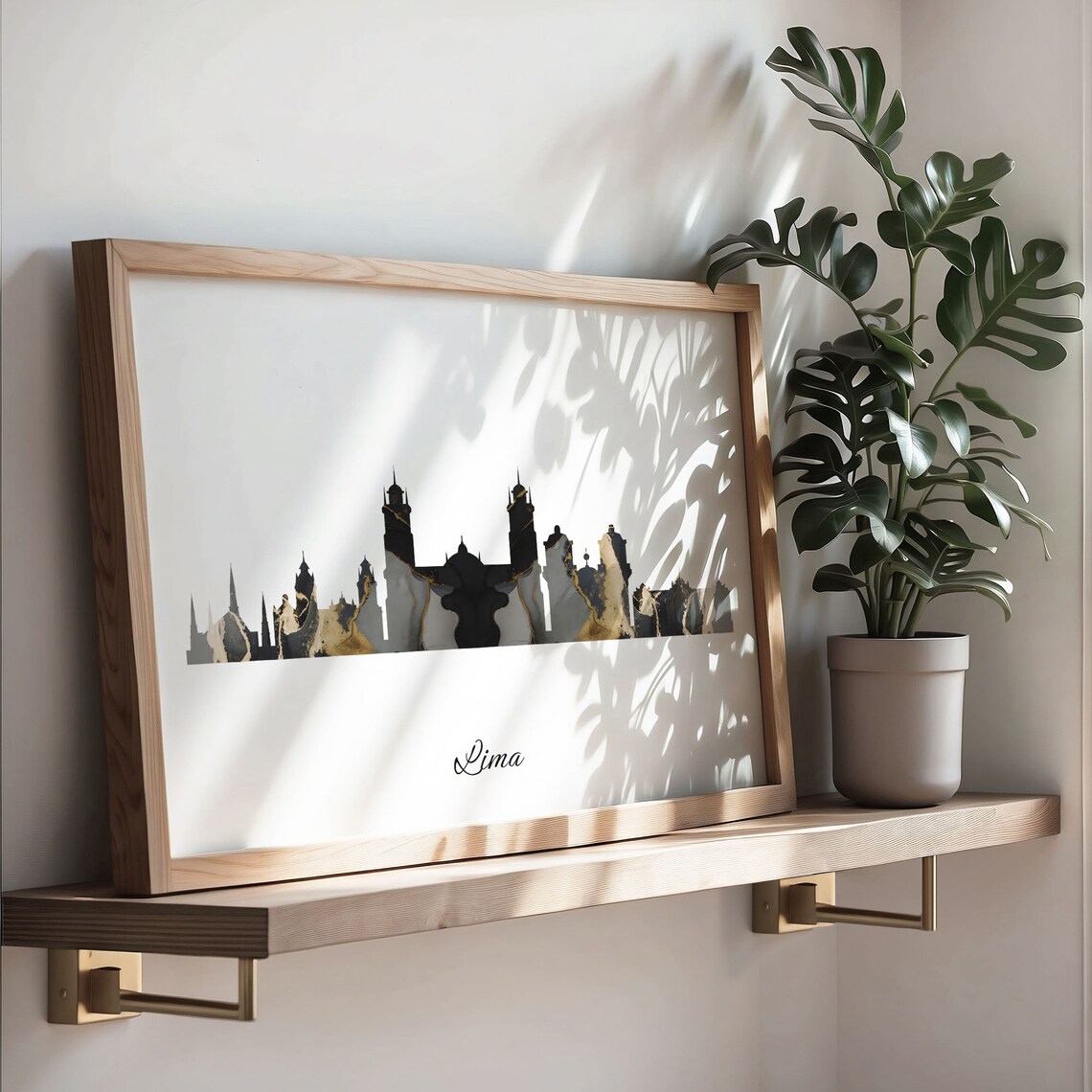 Lima Peru Black Gold Marble Colonial Skyline Silhouette Art Poster - Image 3