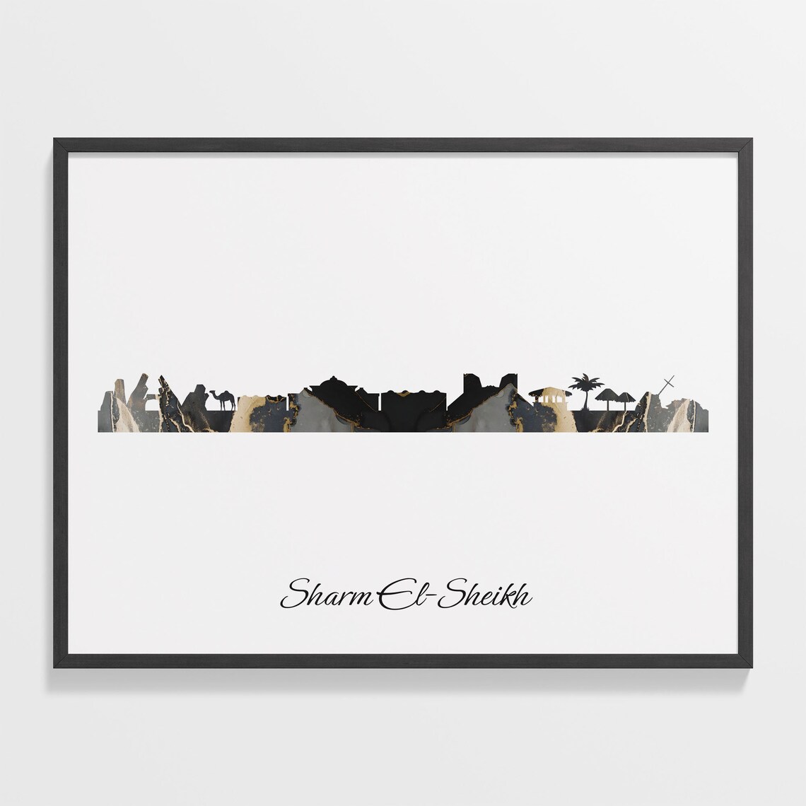 Sharm El Sheikh Egypt Black Gold Marble Skyline Silhouette City Print