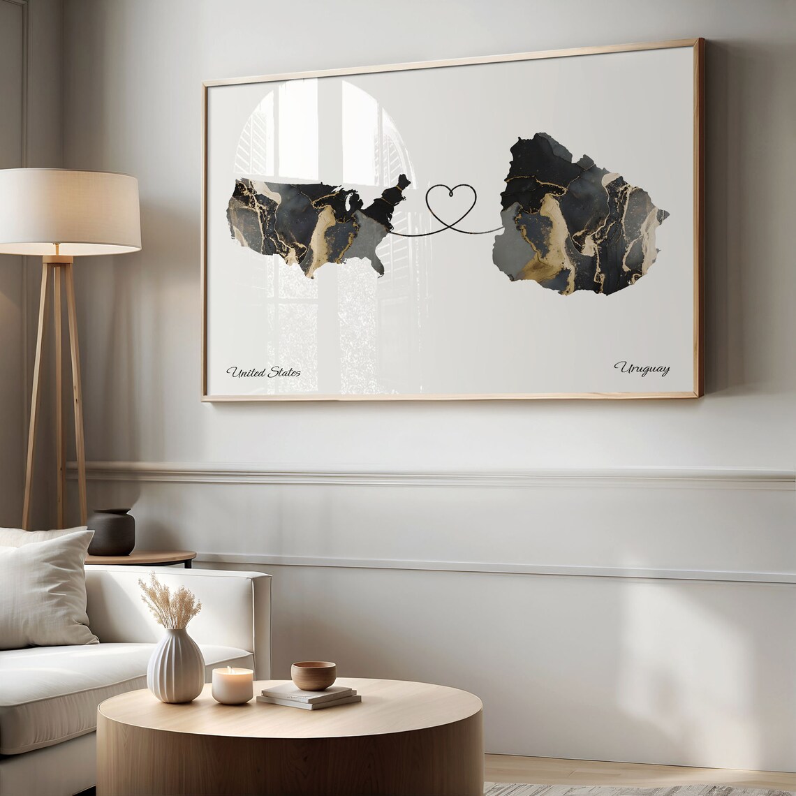 USA to Uruguay Marble Map Poster, Global Love Map - Image 2
