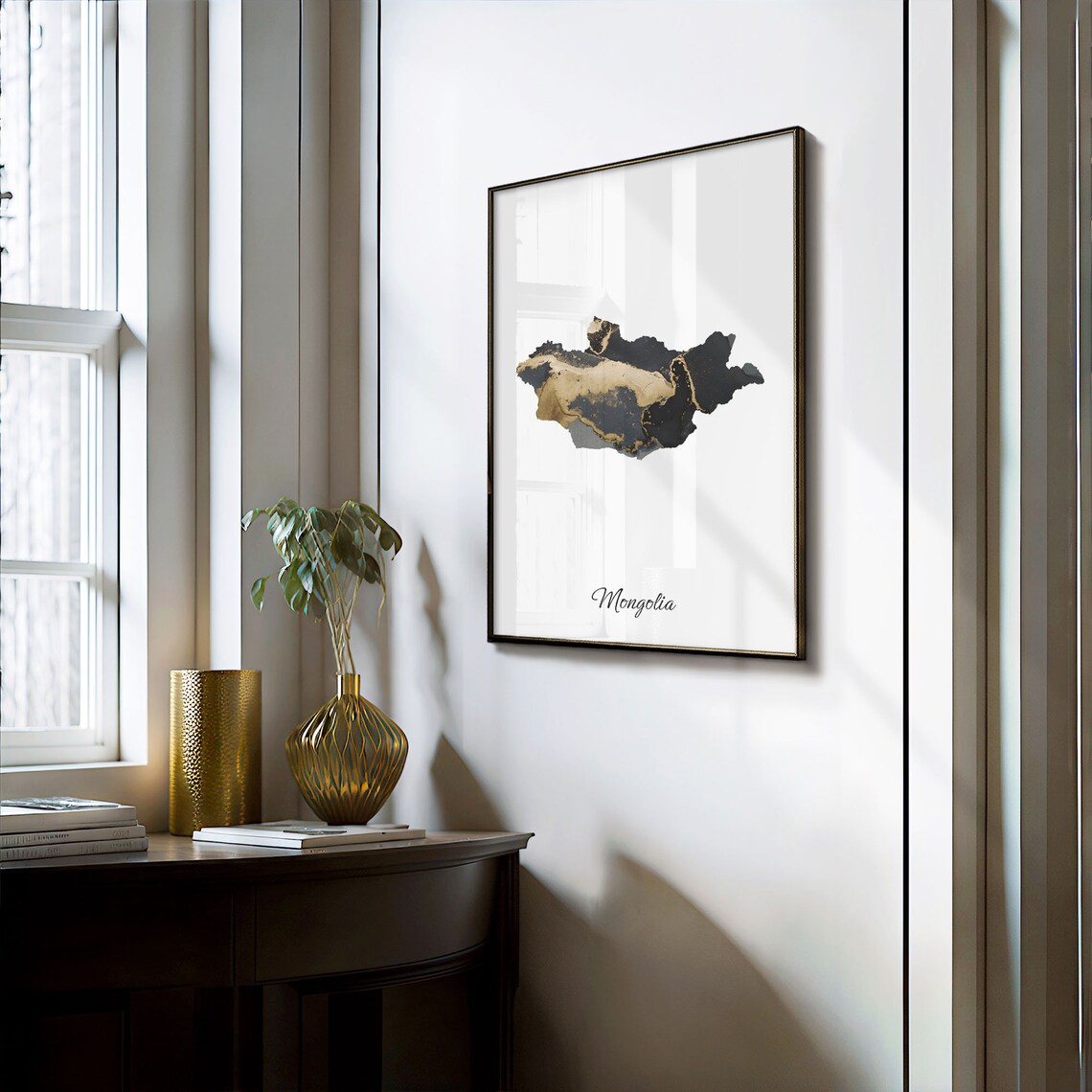 Mongolia Black and Gold Marble Country Map Silhouette Minimalist Poster - Image 3