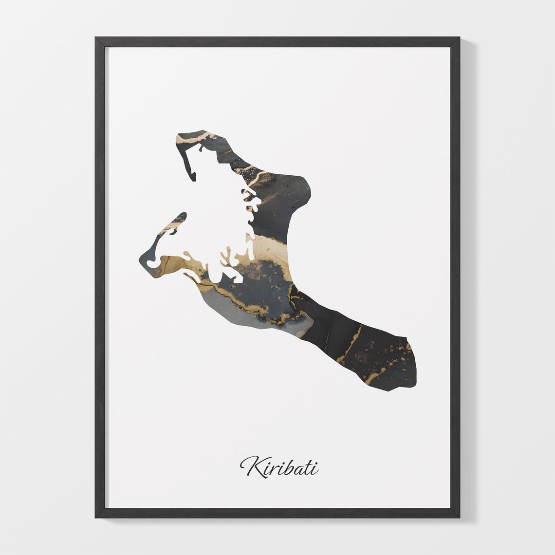 Kiribati Black and Gold Marble Country Map Elegant Decor Poster