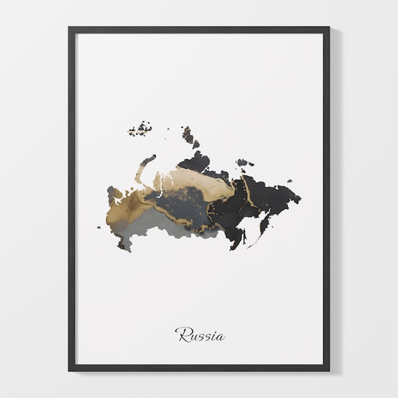 Russia Black And Gold Marble Map Minimalist Elegant Art Poster