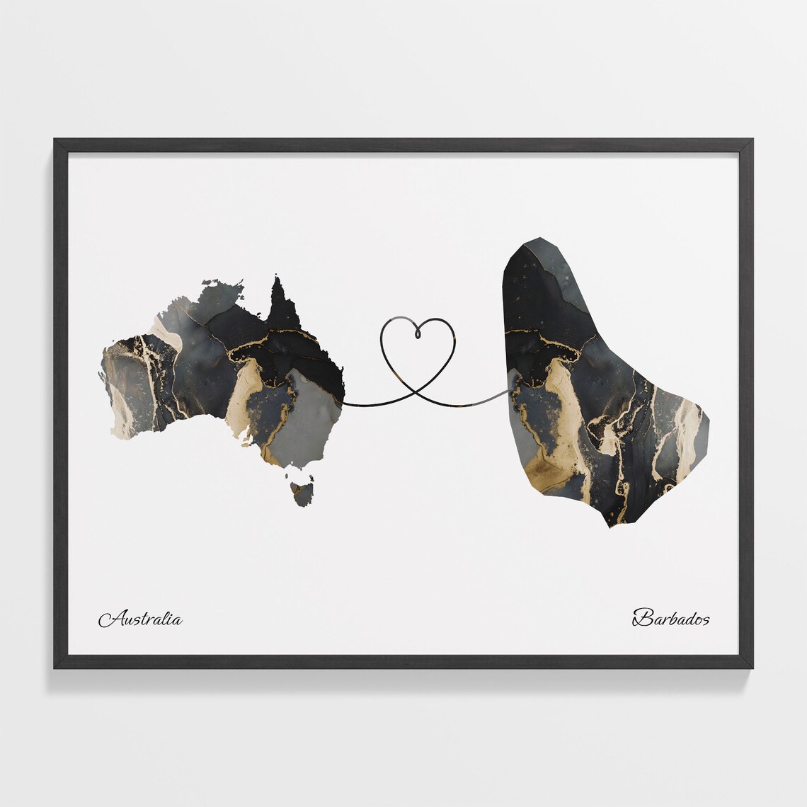 Australia To Barbados Map Travel Art Poster