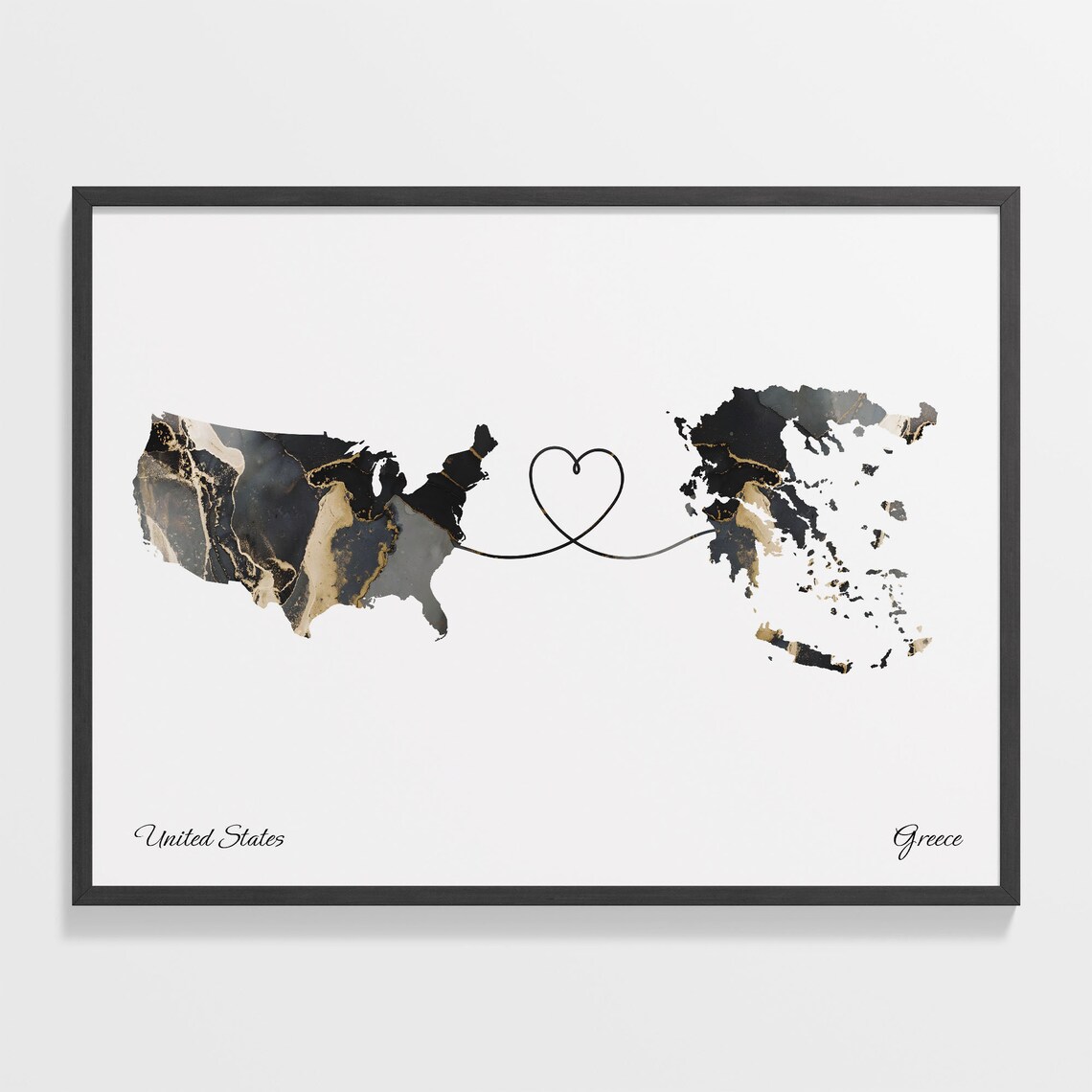 Custom Connection Map Print, Two Countries Map Poster