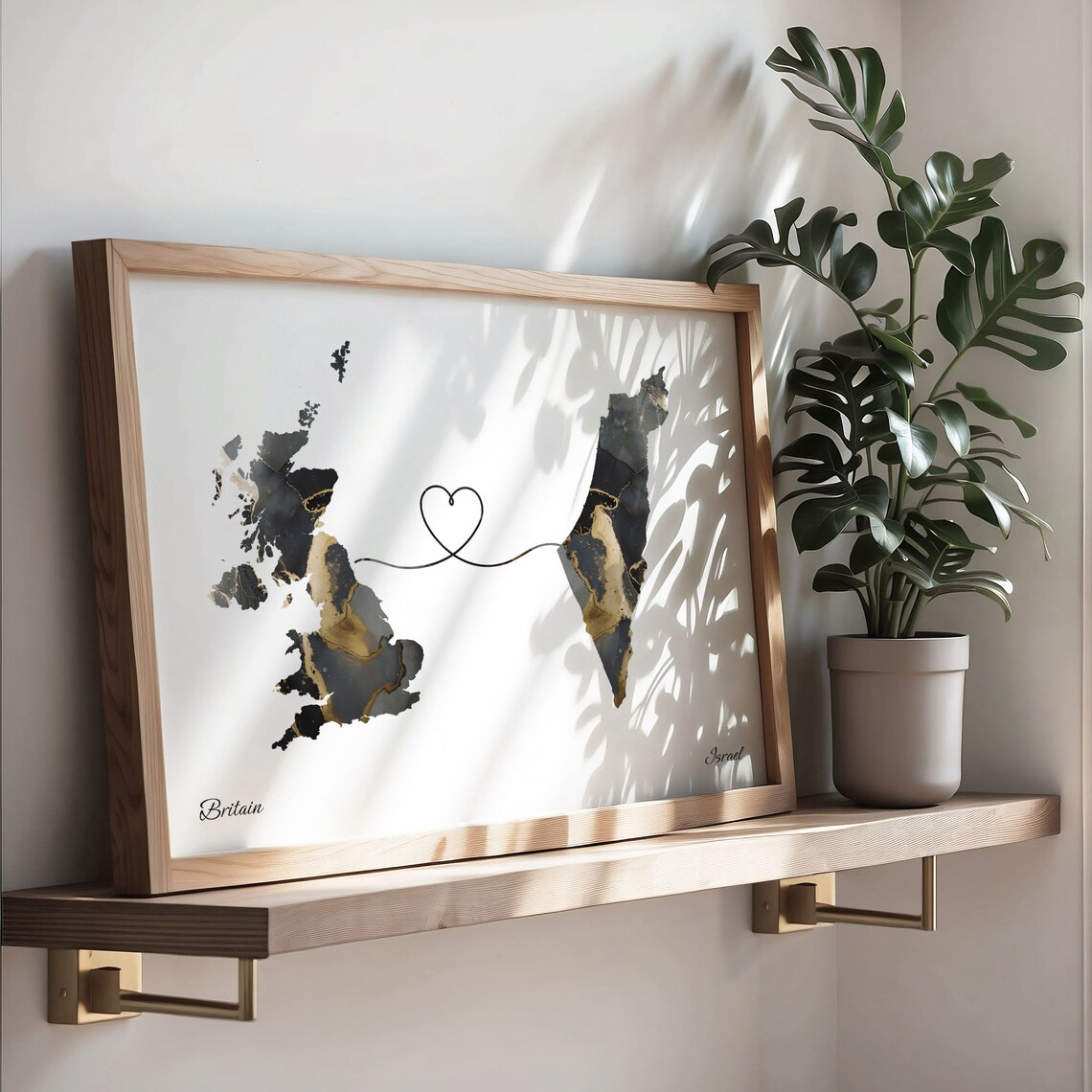 Britain Israel Marble Map Heart Long Distance Love Gift Poster - Image 3