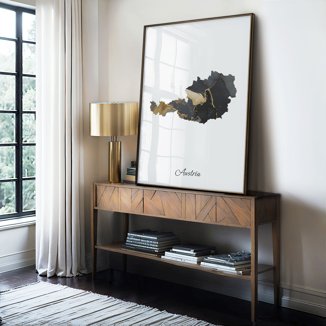 Austria Black and Gold Marble Silhouette Country Map Art Poster - Image 4