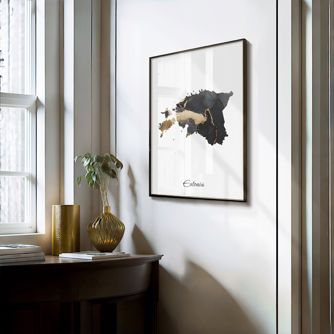 Estonia Black and Gold Marble Country Map Elegant Decor Poster - Image 3
