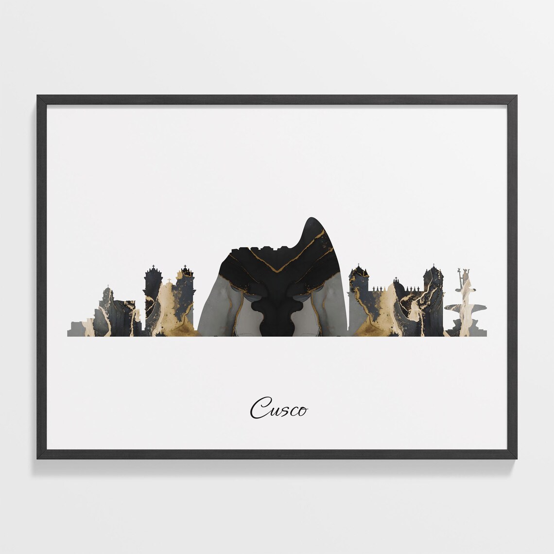 Cusco Luxury Black Gold Marble City Skyline Silhouette Poster