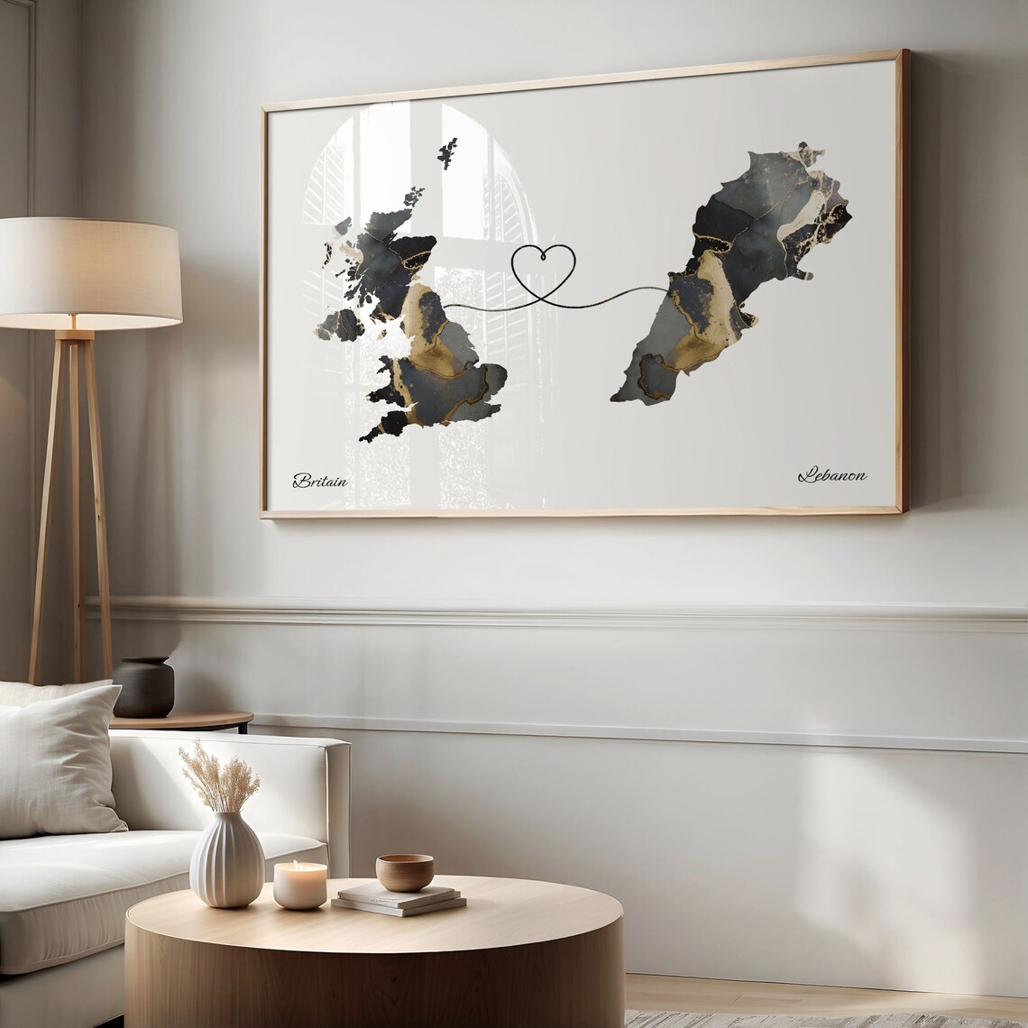 Britain To Lebanon Map Poster, Overseas Love Gift - Image 2
