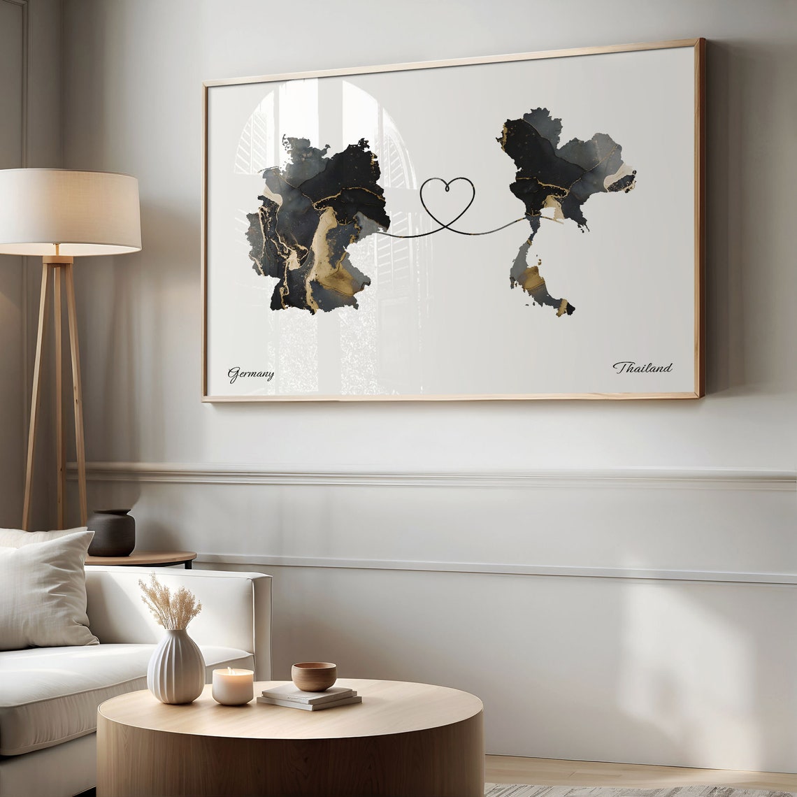 Germany Thailand Heart Marble Map Couple Long Distance Poster - Image 2