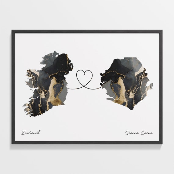 Ireland To Sierra Leone Print Seychellois Gift Marble Two Countries Map Poster Travel Art Adventure Awaits C22 1156