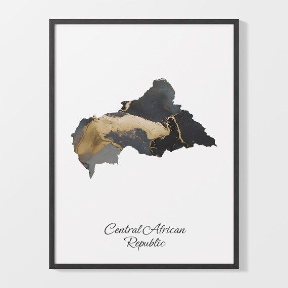 Central African Republic Black and Gold Marble Silhouette Country Map Poster