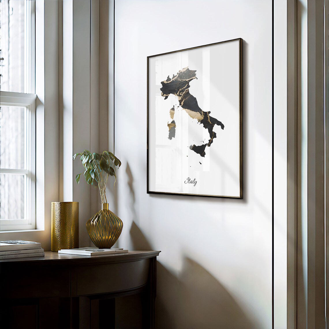 Italy Art Print, Elegant Black And Gold Map - Image 3