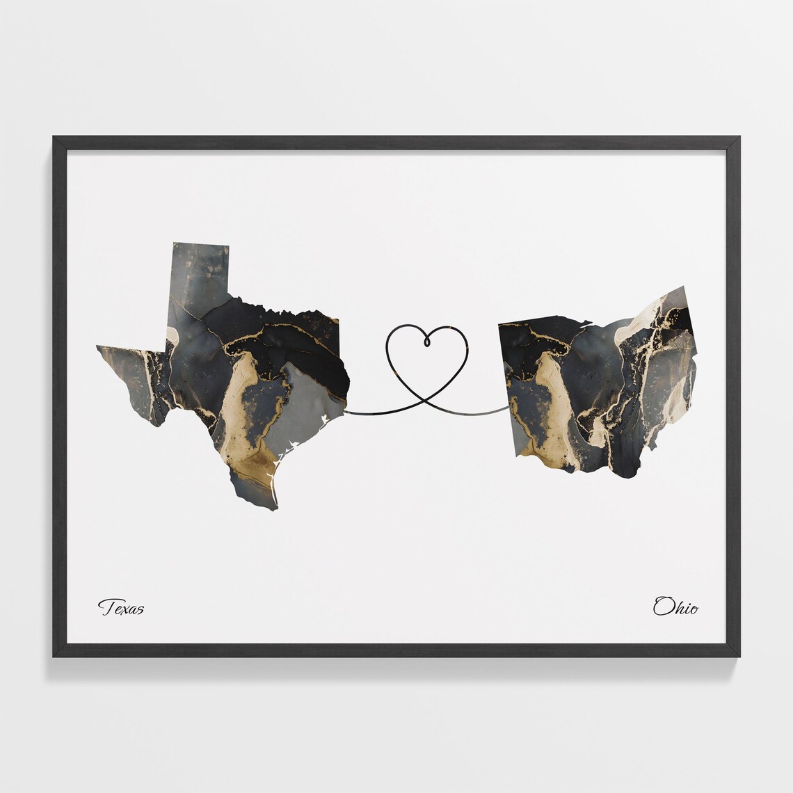 Texas To Ohio Travel Map Poster, Borderless Love