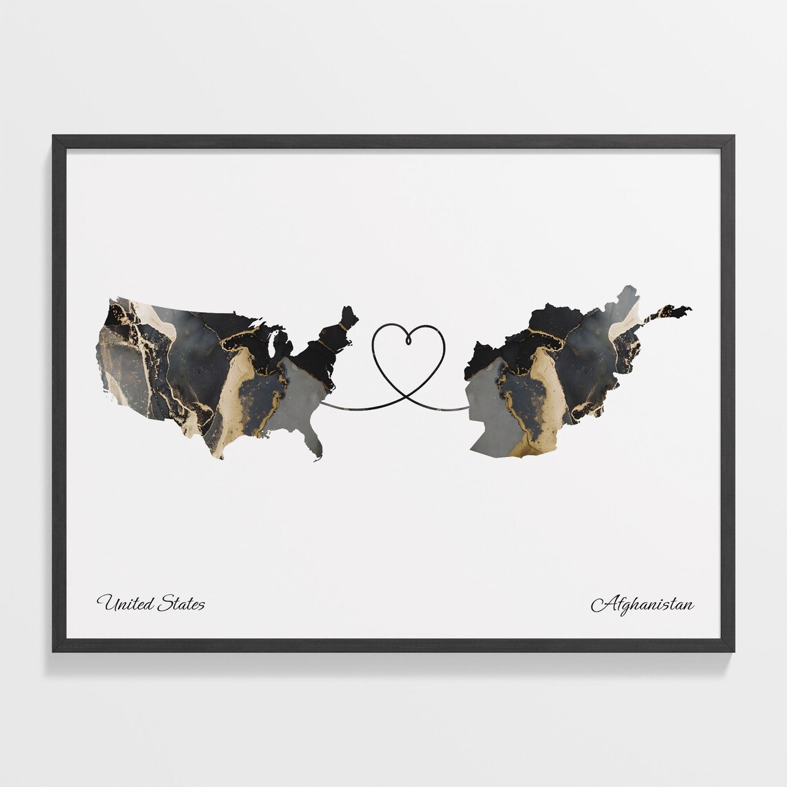 USA to Afghanistan Map Poster, Faraway Love Gift