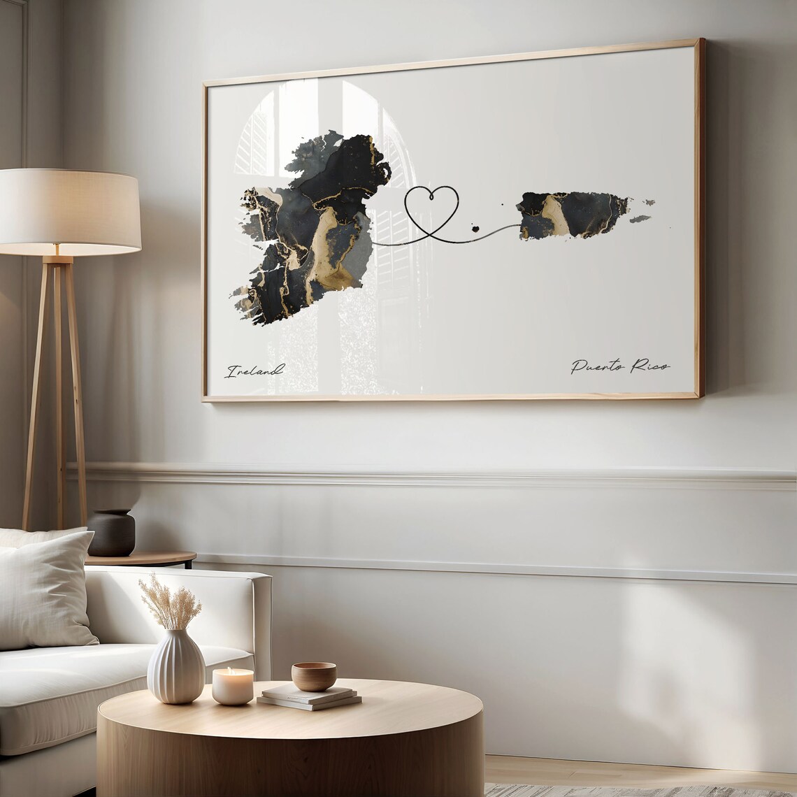 Ireland and Puerto Rico Black and Gold Marble Two Countries Map Poster - Image 2