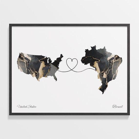 USA to Brazil Friendship Map Poster, Travel Art