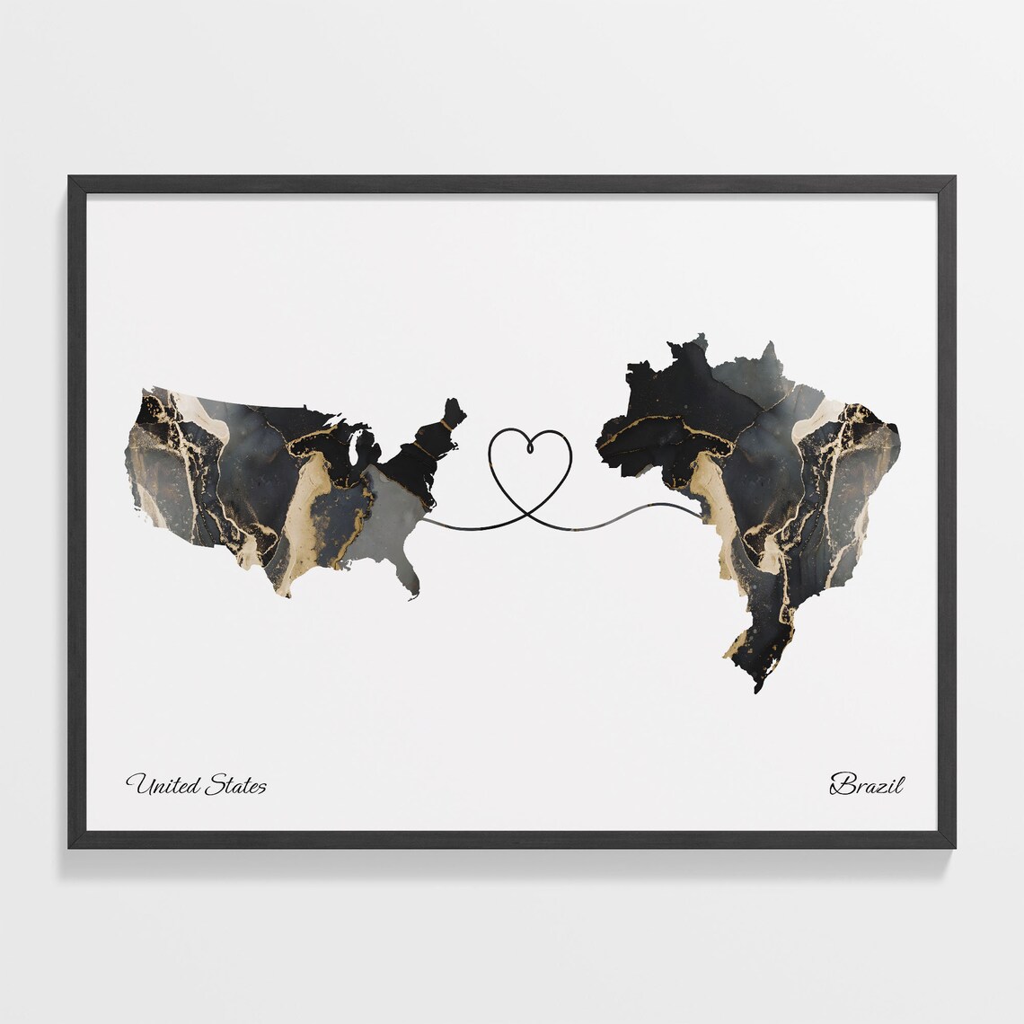 USA to Brazil Friendship Map Poster, Travel Art