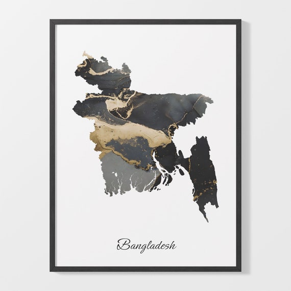 Bangladesh Art Print Bangladeshi Map Poster Elegant Country Artwork Black And Gold Bd Painting Bold Wall Art C25 14