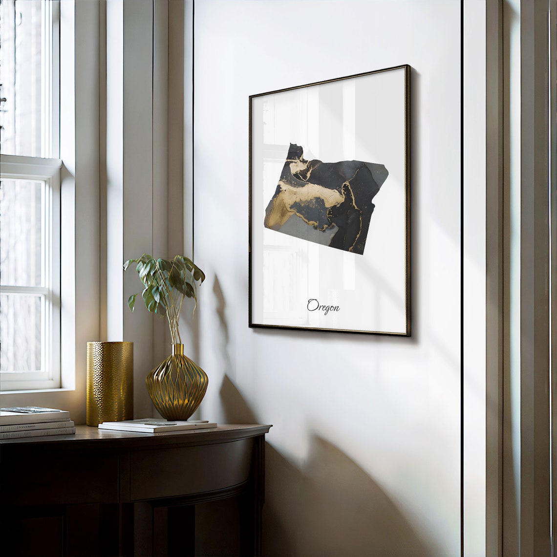 Oregon Black And Gold Marble Map Minimalist Elegant Art Poster - Image 3