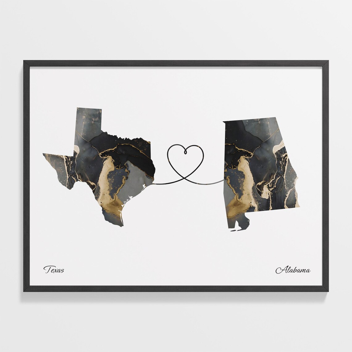 Texas To Alabama Travel Map Poster, International Love