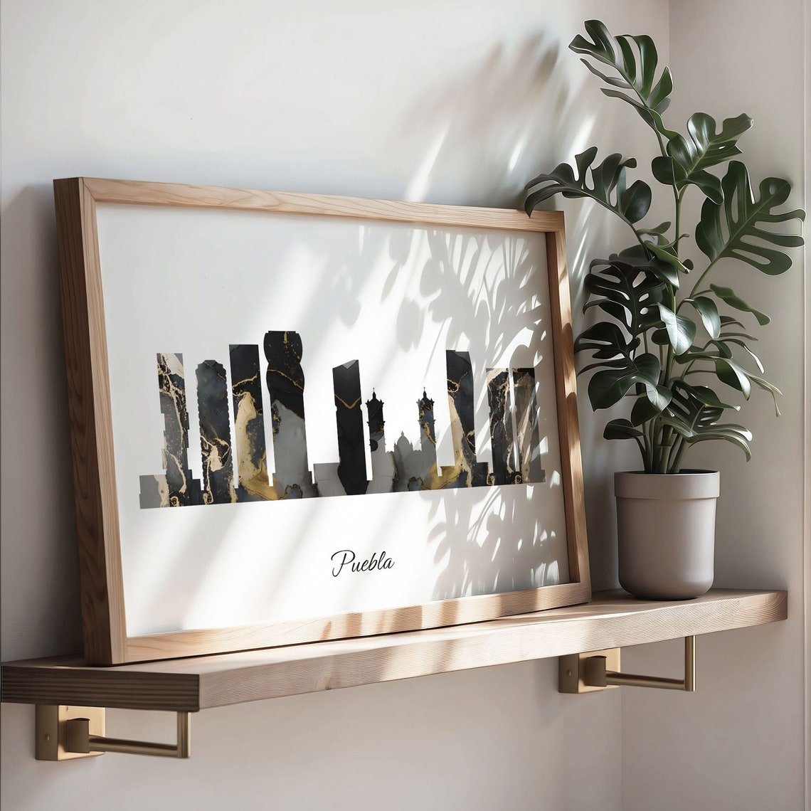 Puebla Mexico Skyline Silhouette Black Gold Marble Elegant Art Poster - Image 3