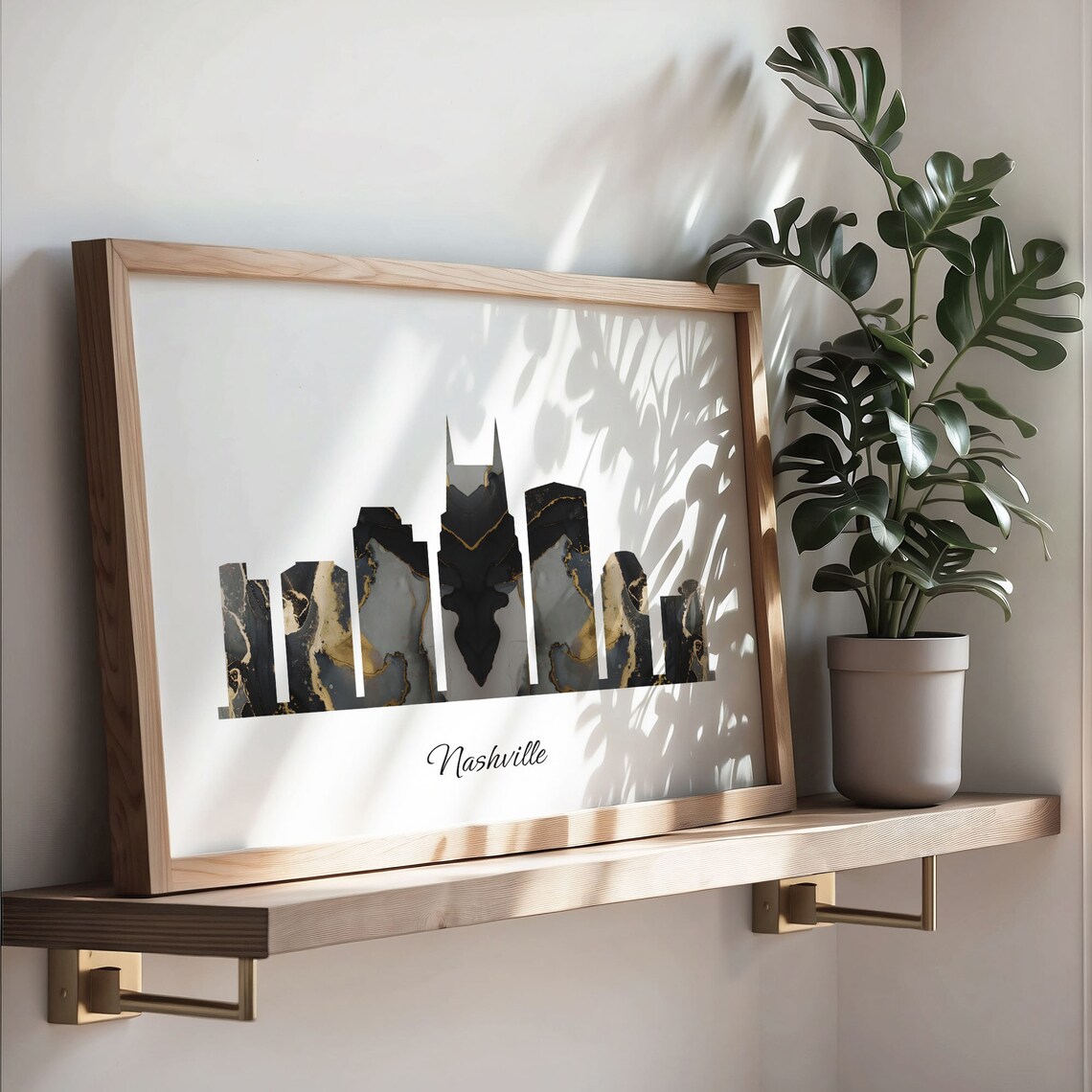 Nashville Luxury Black Gold Marble City Skyline Silhouette Poster - Image 3