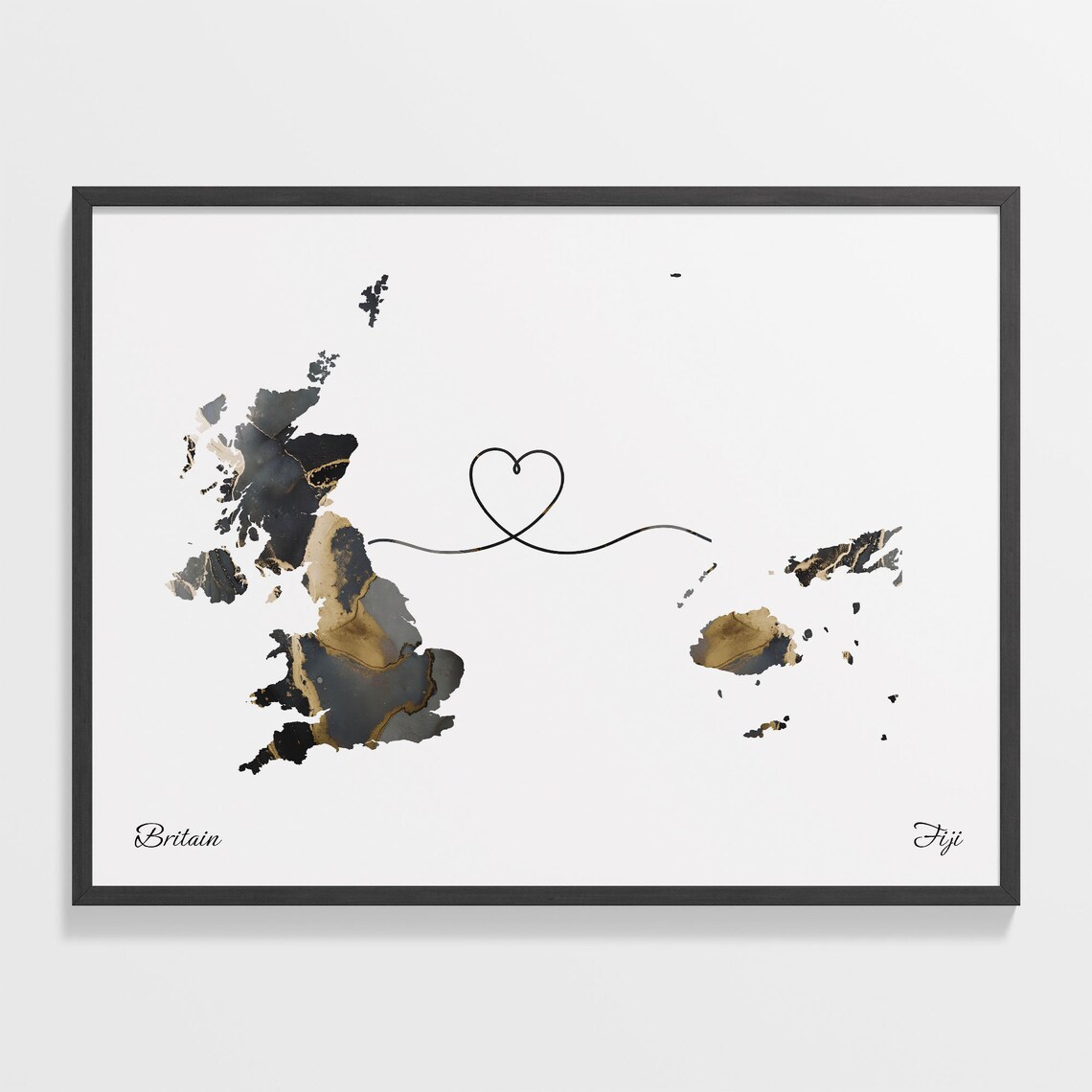 Britain To Fiji Map Poster, International Love Print