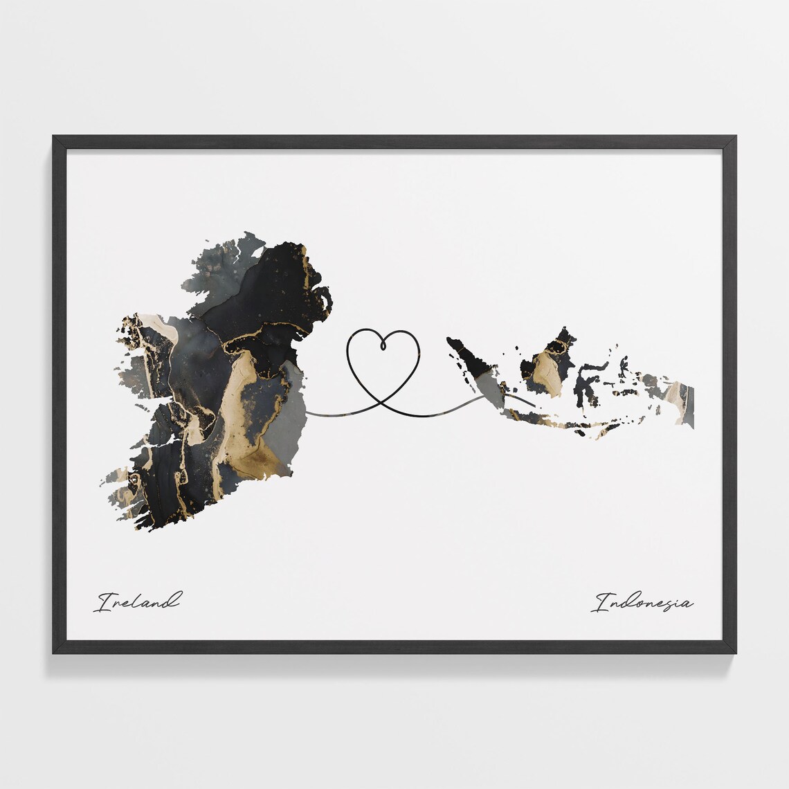 Ireland Indonesia Marble Two Countries Heart Connection Art Poster