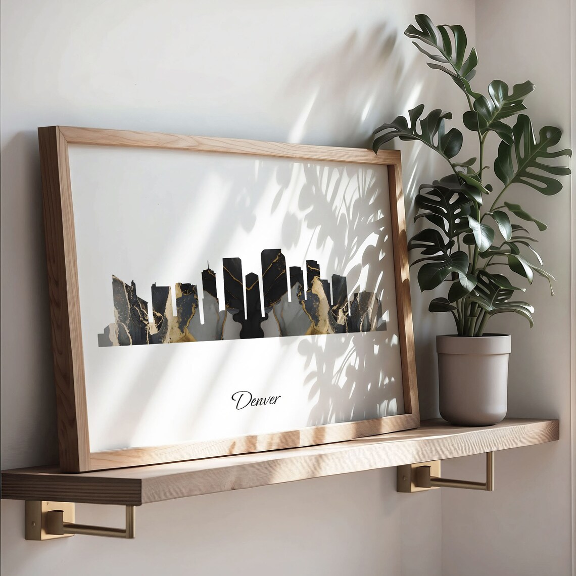 Denver Skyline Minimalist Black Gold Marble Cityscape Art Poster - Image 3
