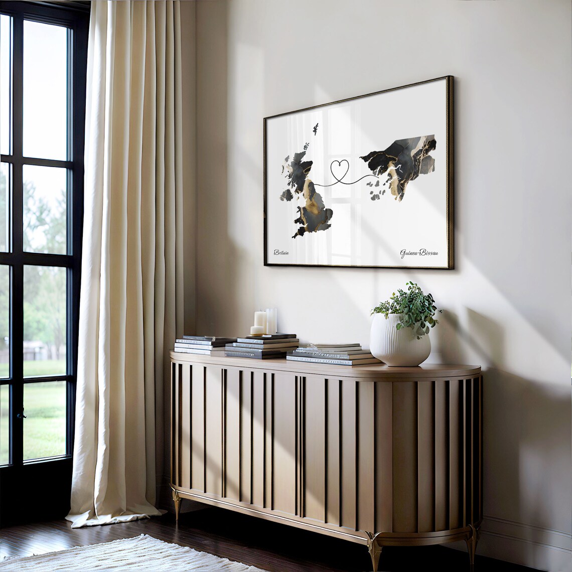 Britain to Guinea-Bissau Marble Heart Map Print Long Distance Relationship Gift - Image 4