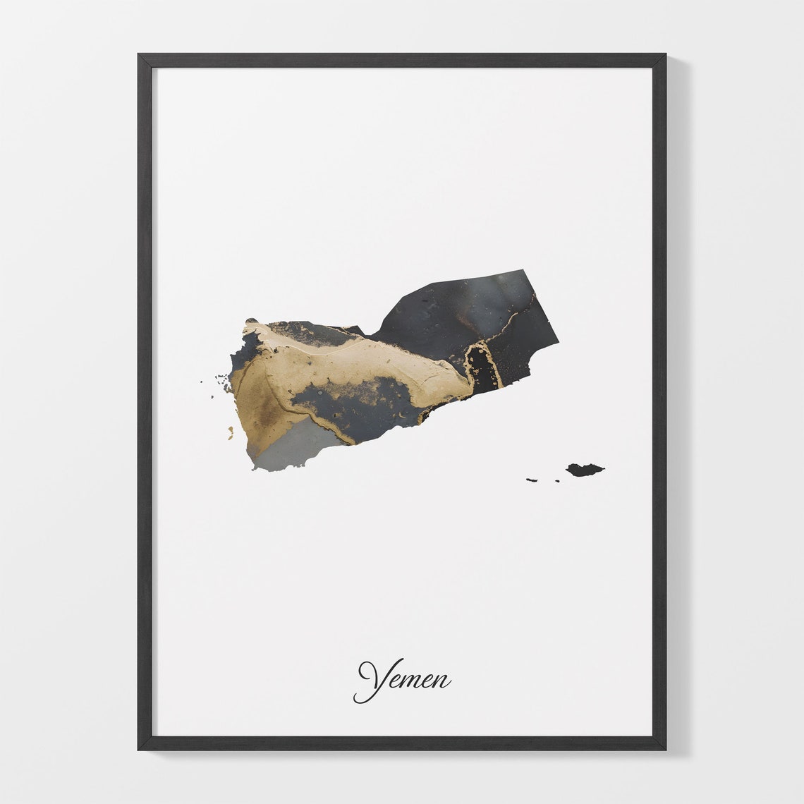 Yemen Country Marble Map Elegant Black Gold Minimalist Poster