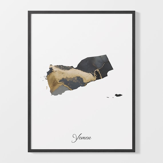 Yemen Country Marble Map Elegant Black Gold Minimalist Poster