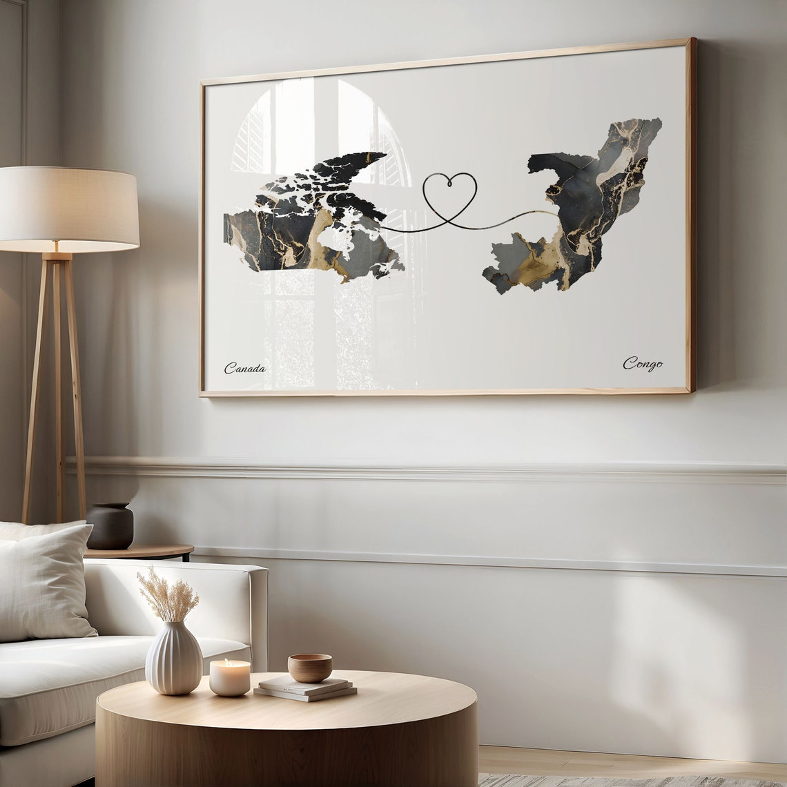 Canada Congo Marble Map Heart Long Distance Love Gift Poster - Image 2